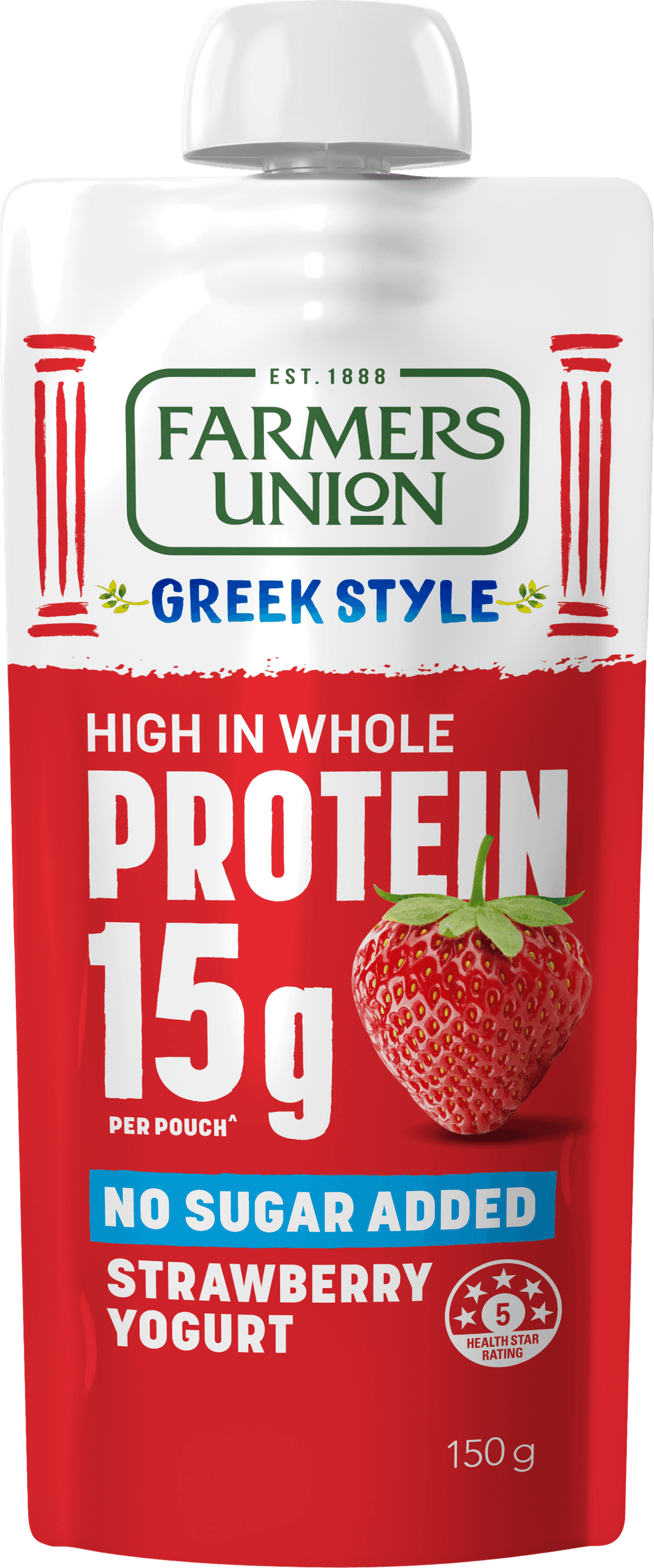 Farmers Union High Protein Greek yogurt strawberry pouch, 15g protein